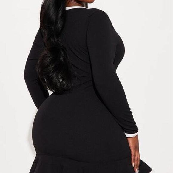 Fashion Nova Set The Bar Mini Dress NWT Black White Bow Long Sleeve Women’s XL - Picture 2 of 8